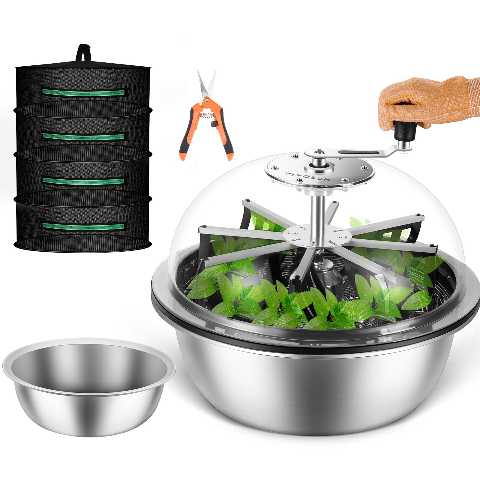 Greenzech 13", 16" & 19" Bud Leaf Bowl Trimmer, Manual Twist Spin Cutter, Clear Dome, Stainless Steel Blades for Buds & Flowers
