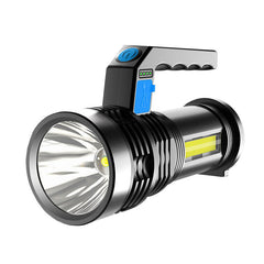 Double Light 500m Long Range Strong Flashlight with COB Sidelight USB Rechargeable Powerful Handheld Spotlight LED Searchlight