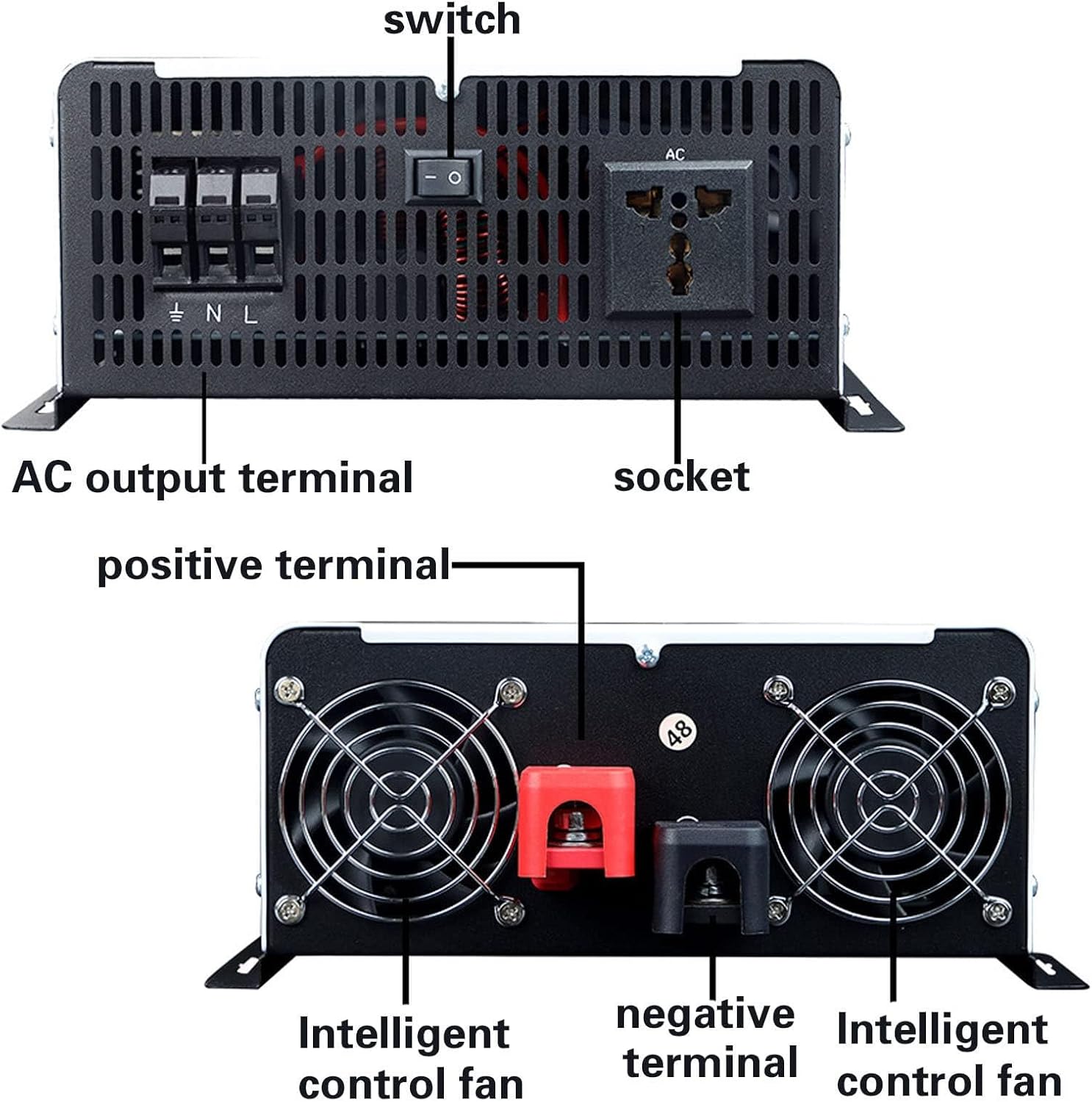 GreenZech VR Inverter | 10000W 12000W Peak | 5000W 6000W Rated | 12V to 96V DC to 220V AC Pure Sine Wave Station