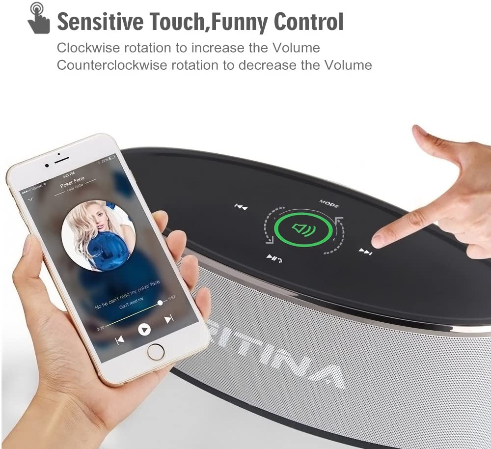 Wireless Speaker Stereo HD Sound, Touch Control with Fashion Light, Bluetooth Built-in Mic Handsfree Calling, TF Card Slot & AUX