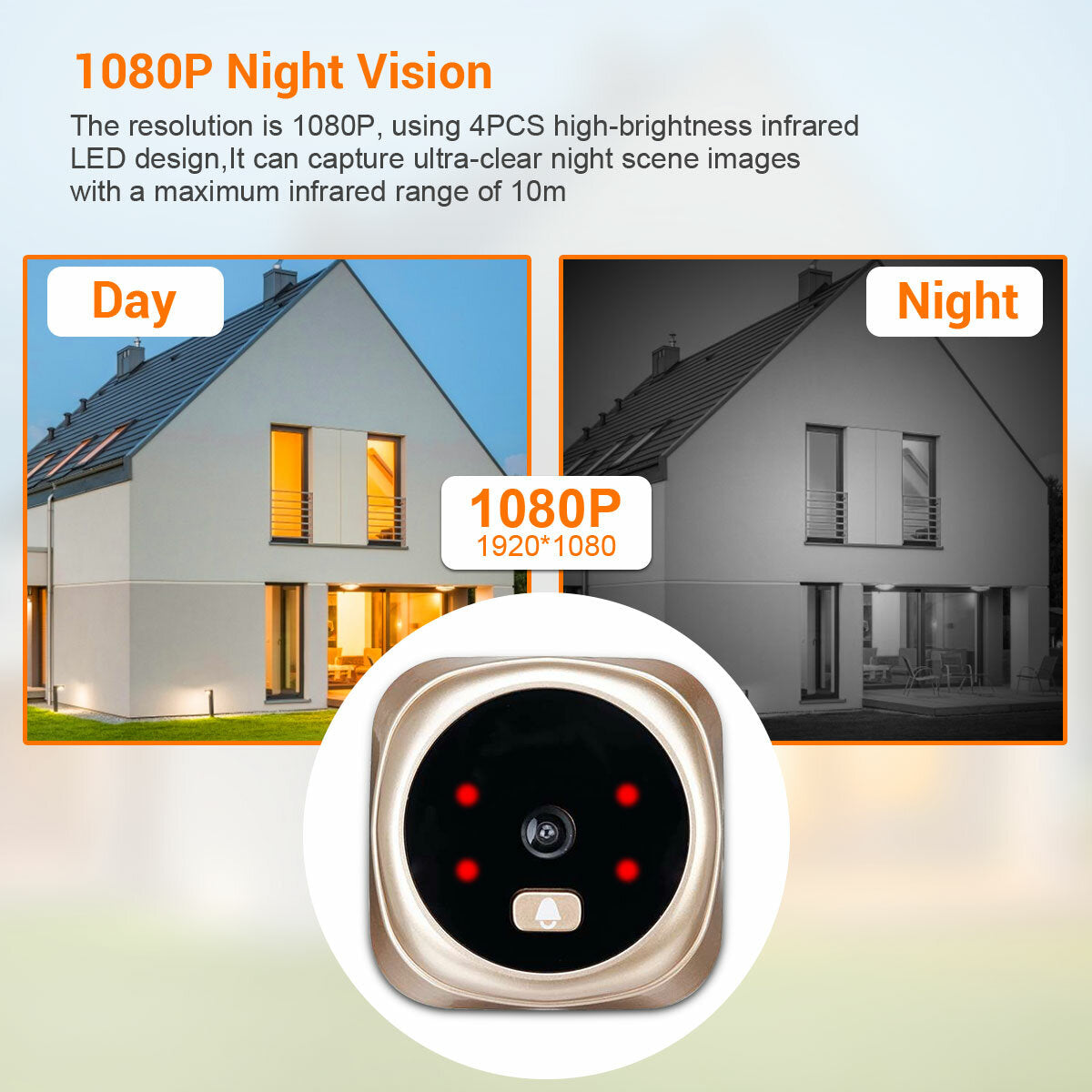 HD 1080P 2.4" LCD Screen Cat's Eye Camera Doorbell with 4PCS LED Night Vision Function