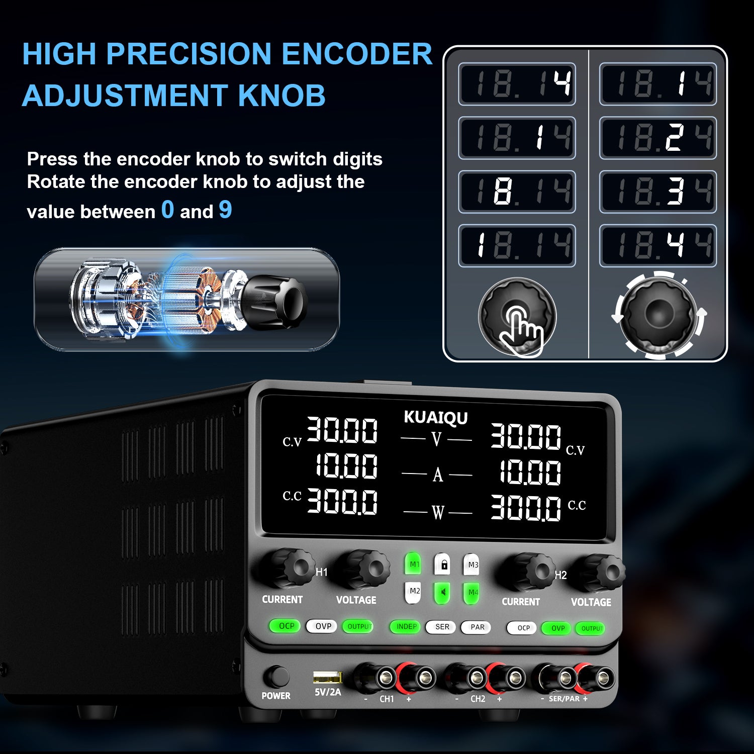 Dual Output Power Supply Adjustable Voltage 0-60V Current 0-20A High Precision OCP OVP Protection Lab Bench Power Supply