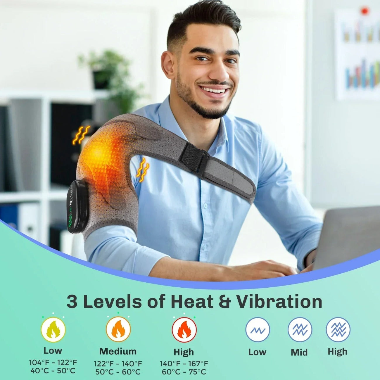 3-Speed Heating & Vibration Massage Shoulder Pad, 5000mAh Battery, Portable Neck & Shoulder Relaxation, Gray/Black