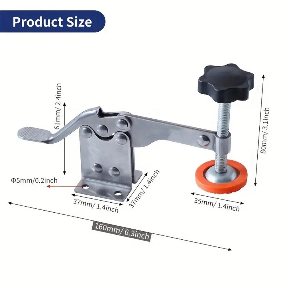 Quick-Release Horizontal Toggle Clamp, 0-35mm Adjustable, Durable Stainless Steel, Anti-Slip Handle for Woodworking