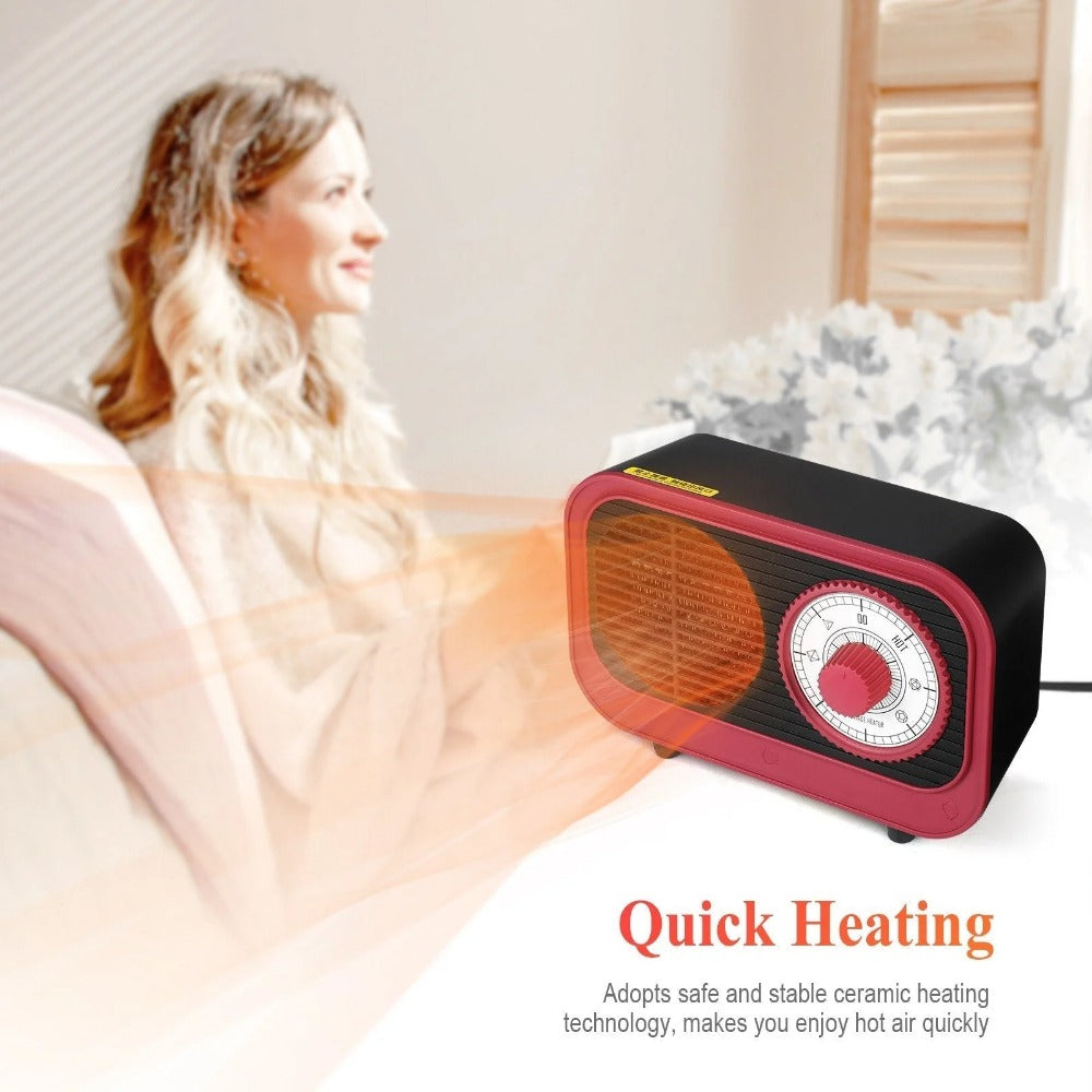 Retro Style Electric Space Heater - Mini Indoor Fan, Quiet Ceramic Heating, Overheat Protection, 250V for Bedroom/Office