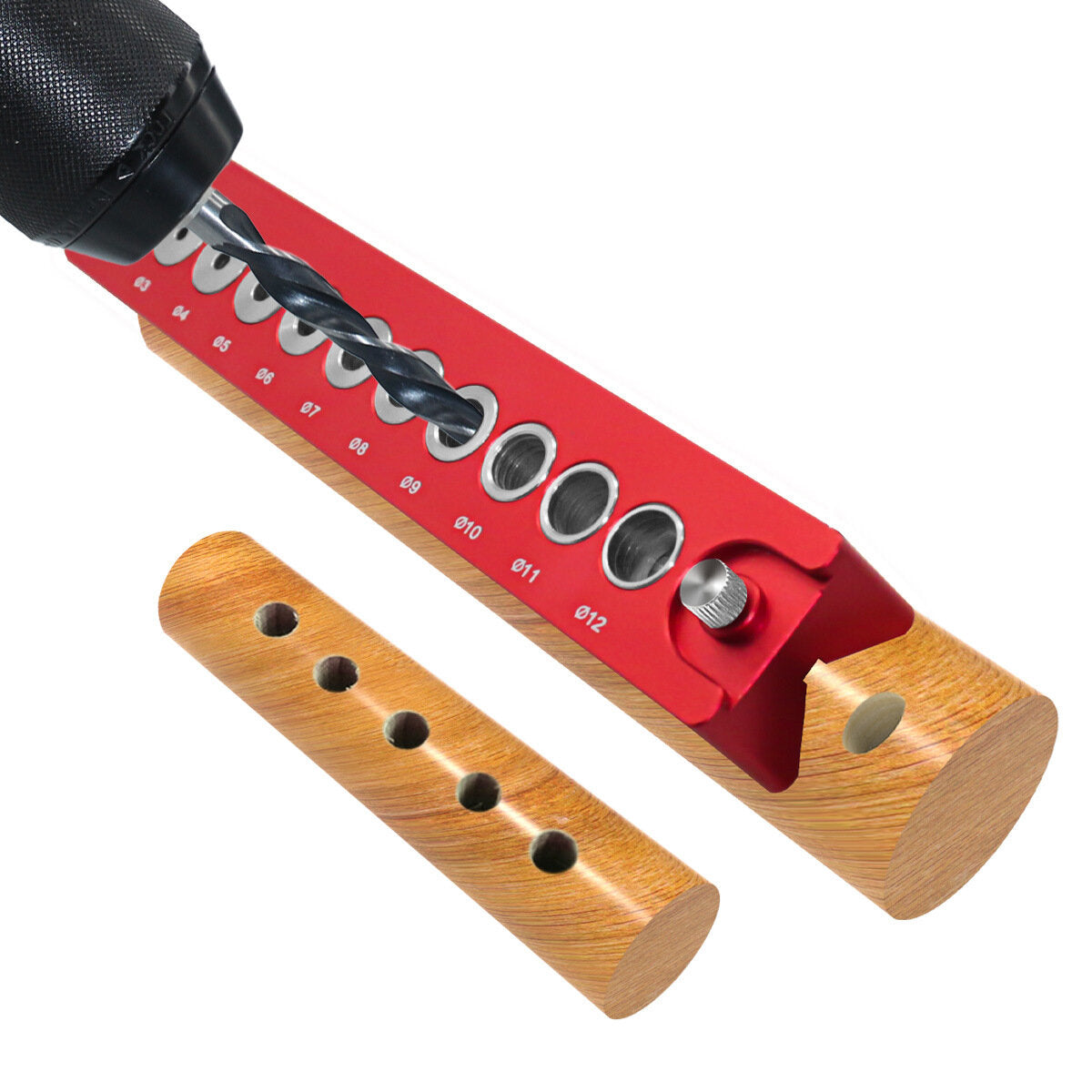 High-Precision Woodworking Hole Positioner with 45° Drilling, Laser-Engraved Scales, Durable Aluminum Alloy, 3-12mm Range