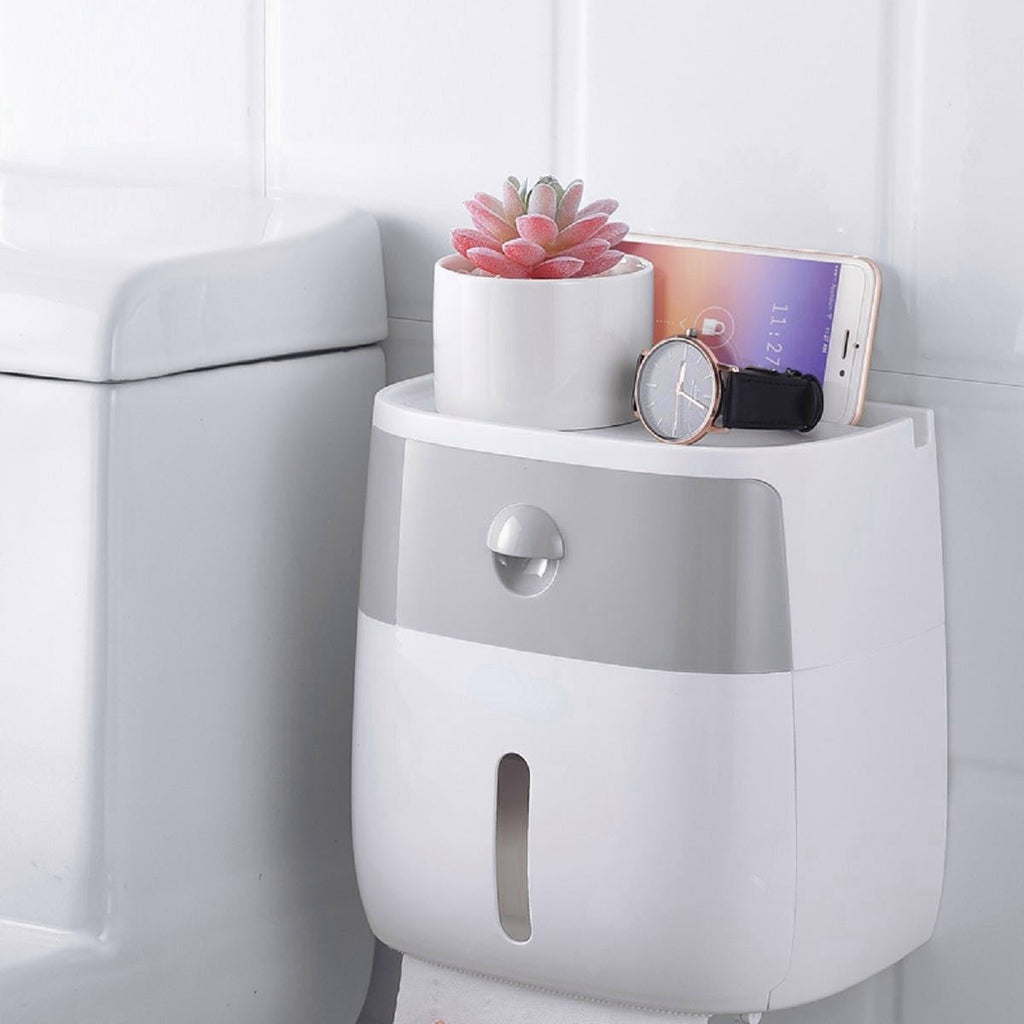 Toilet Paper Double Roll Holder Tissue Bathroom Wall Mounted Storage Hook Shelf Storage Baskets