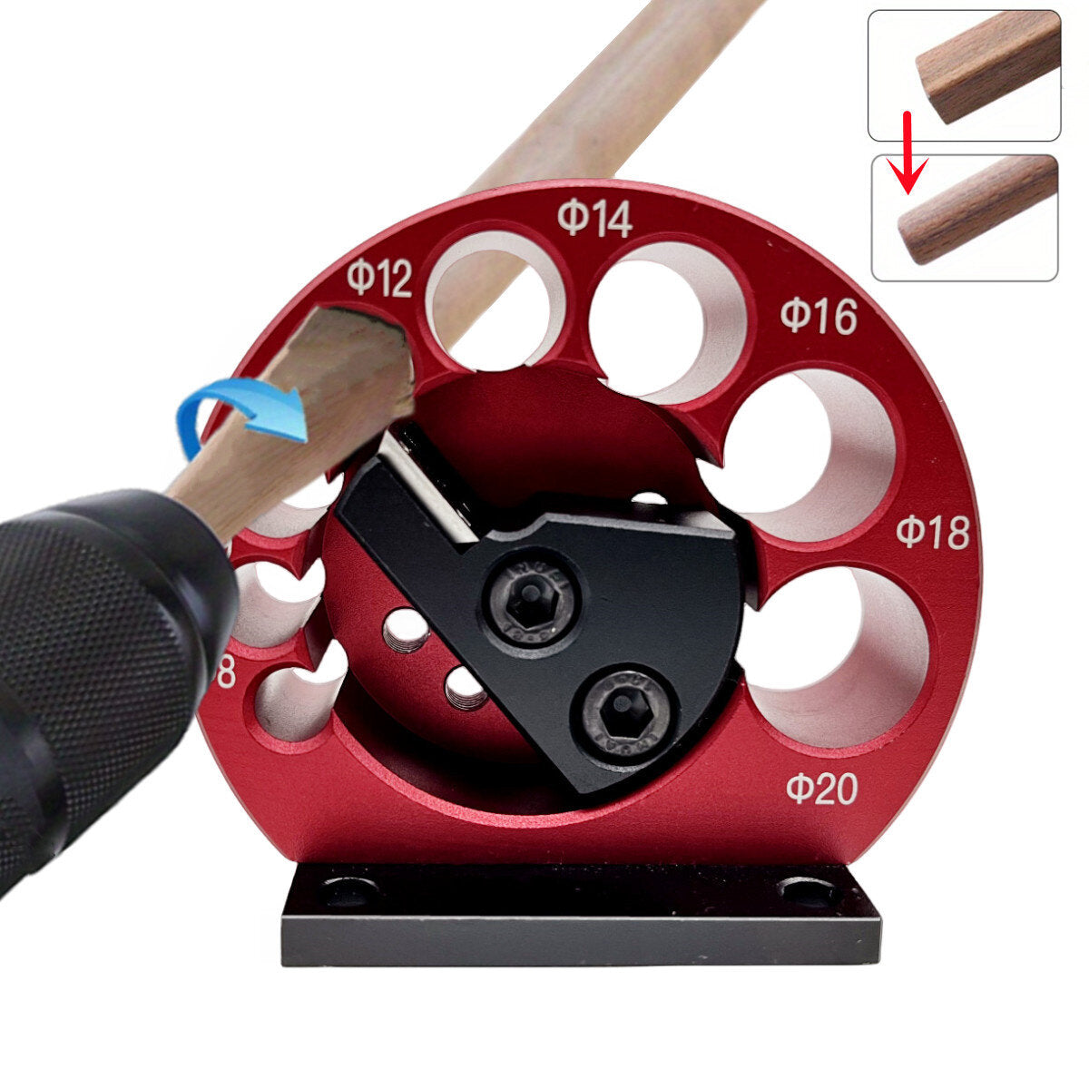 Dowel Maker Jig Kit - Multifunctional Tool with 8 Hole Sizes (8-20mm), Durable CNC Aluminum, Precision Carbide Blades, Red