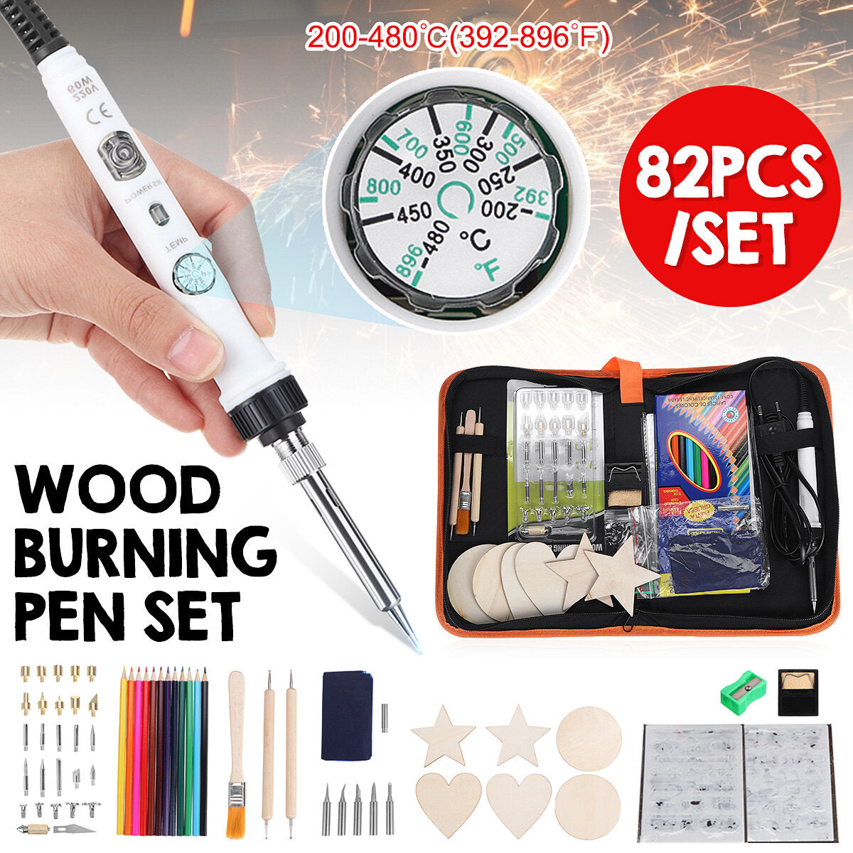 82Pcs Electric Soldering Iron DIY Wood Burning Pen Carft Pyrography Tools Kit