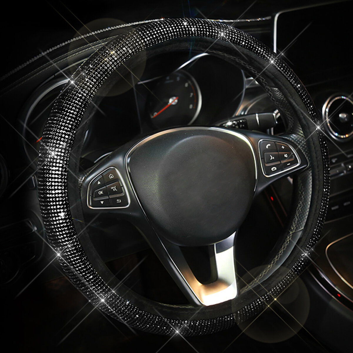 Universal Steering Wheel Cover Sparkle Luxury Bling Bling Rhinestone Diamond Car Accessories Decor