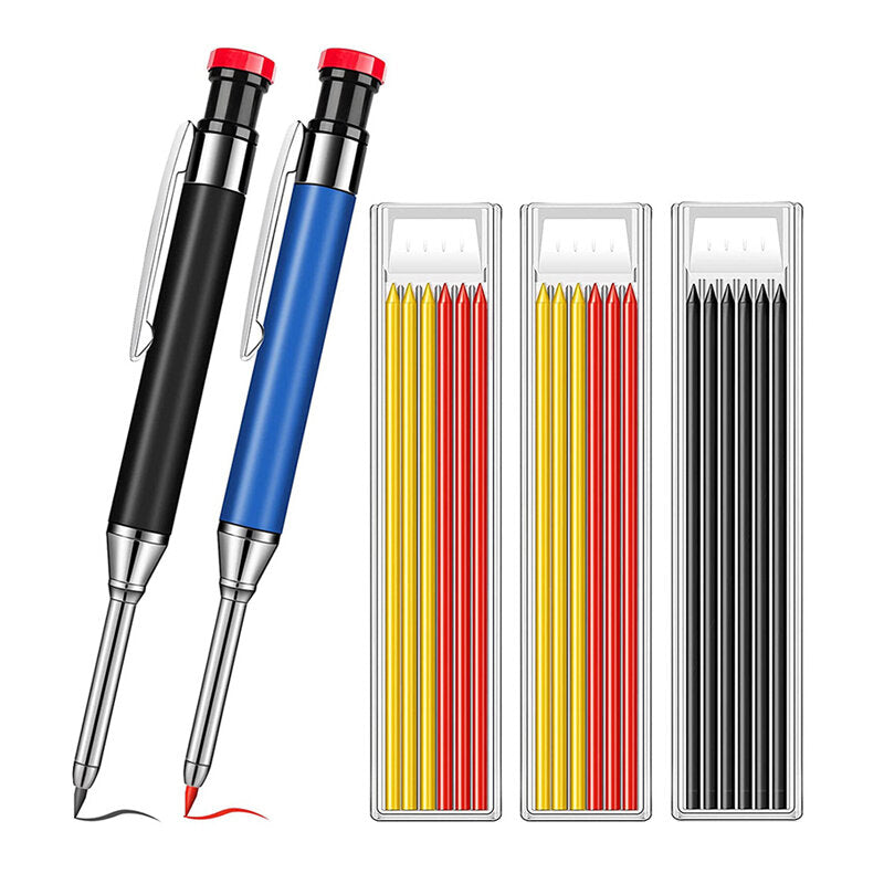 Metal Carpenter Pencil with Built-in Sharpener, Deep-Hole Tip, Marks on Various Surfaces, 154mm Length