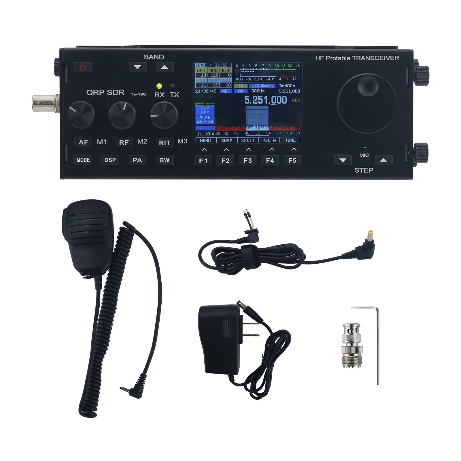 HF SDR Transceiver 1.6-30MHz Receive 10W 15W Output SSB CW AM FM DIG Built-In Battery Microphone USB Sound Card