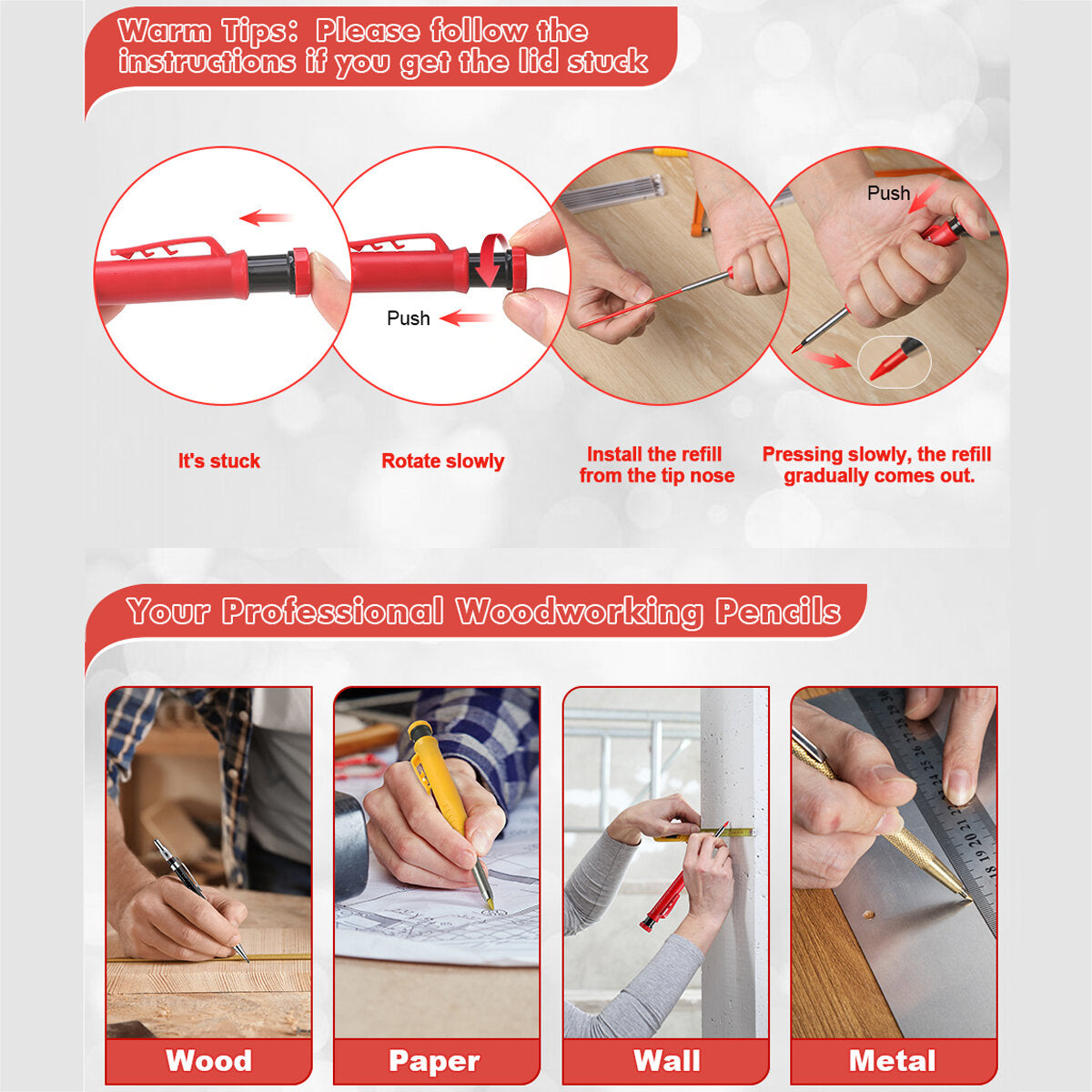 Comprehensive Woodworking Marking Kit: 3 Pencils, Center Punch, Carbide Scribe & 18 Refills for Precision Marking