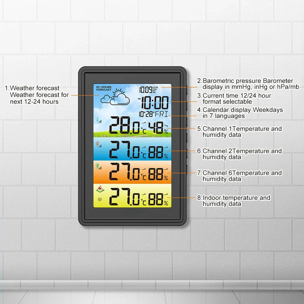 3 Sensors Weather Station Wireless Indoor Outdoor Thermometer with Alarm Clock / Calendar / Weather Forecast