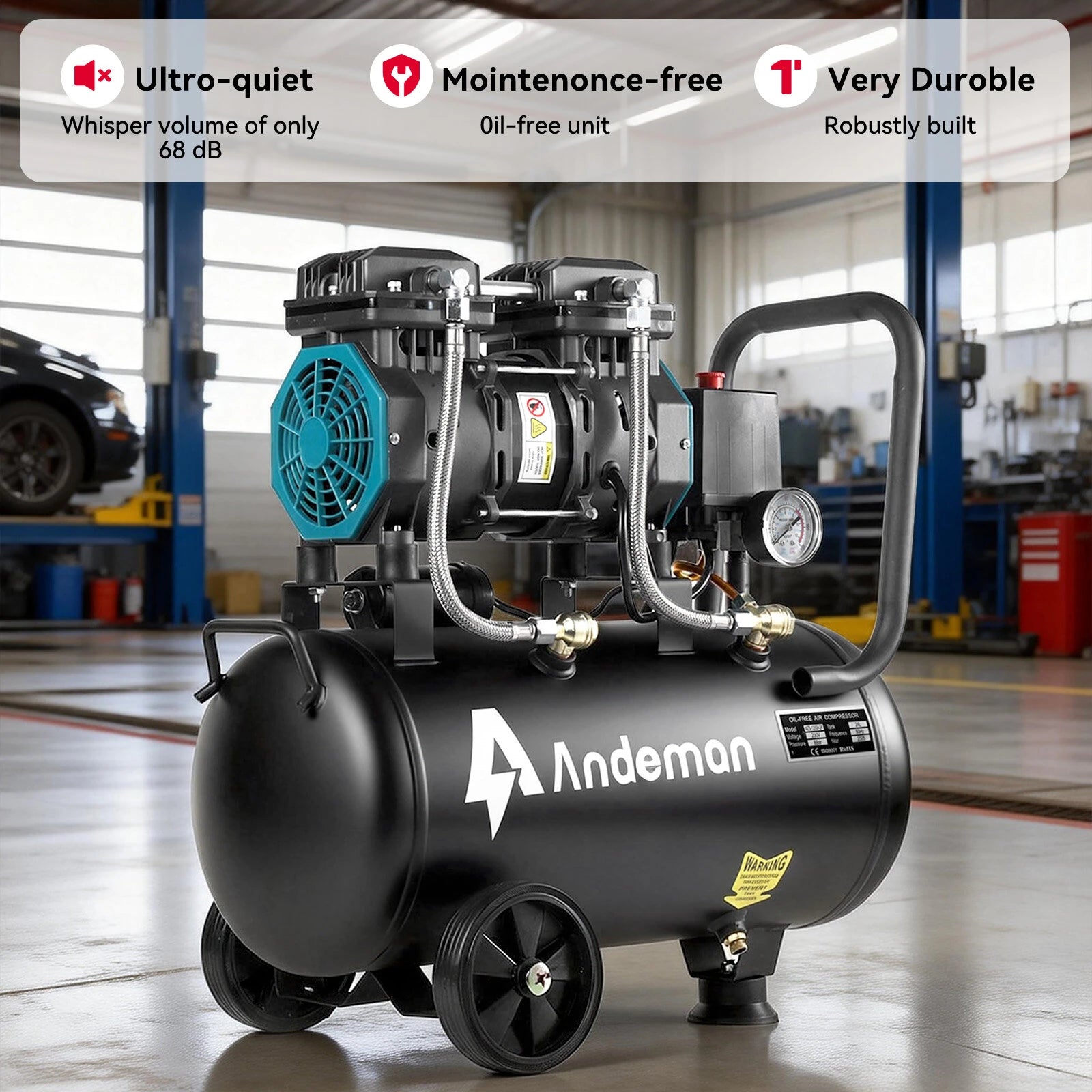 1200H-24 air compressor, oil-free, quiet, low-frequency 230V, 50HZ, 24L, 150W, custom model, high efficiency and low noise