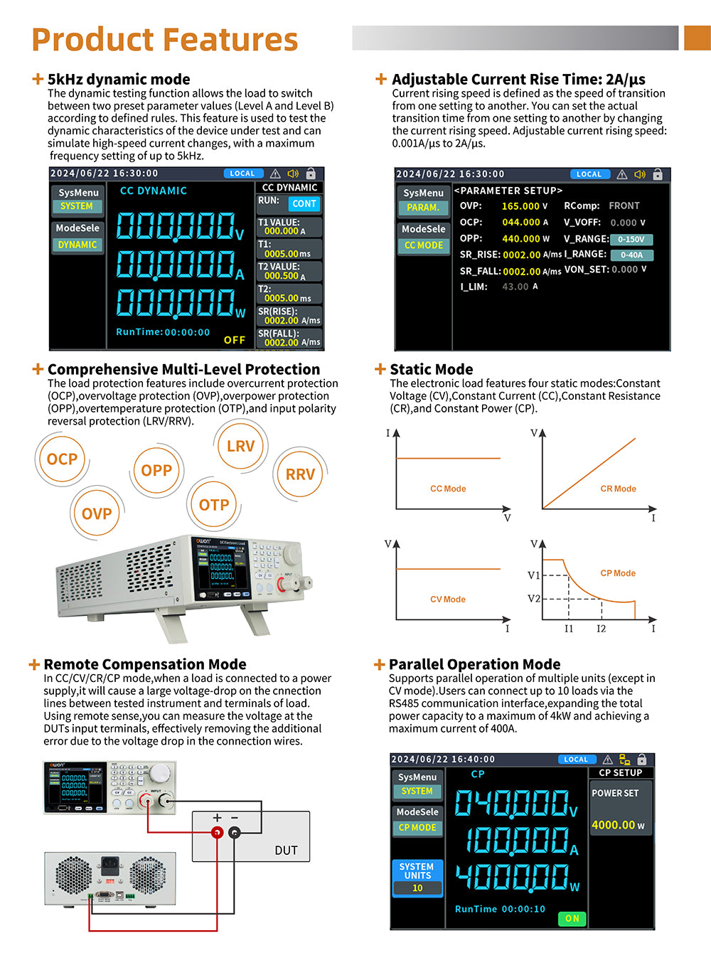 DC Electronic Load High Precision Control 150V/300V/600V 40A 400W LCD Display Protection Modes