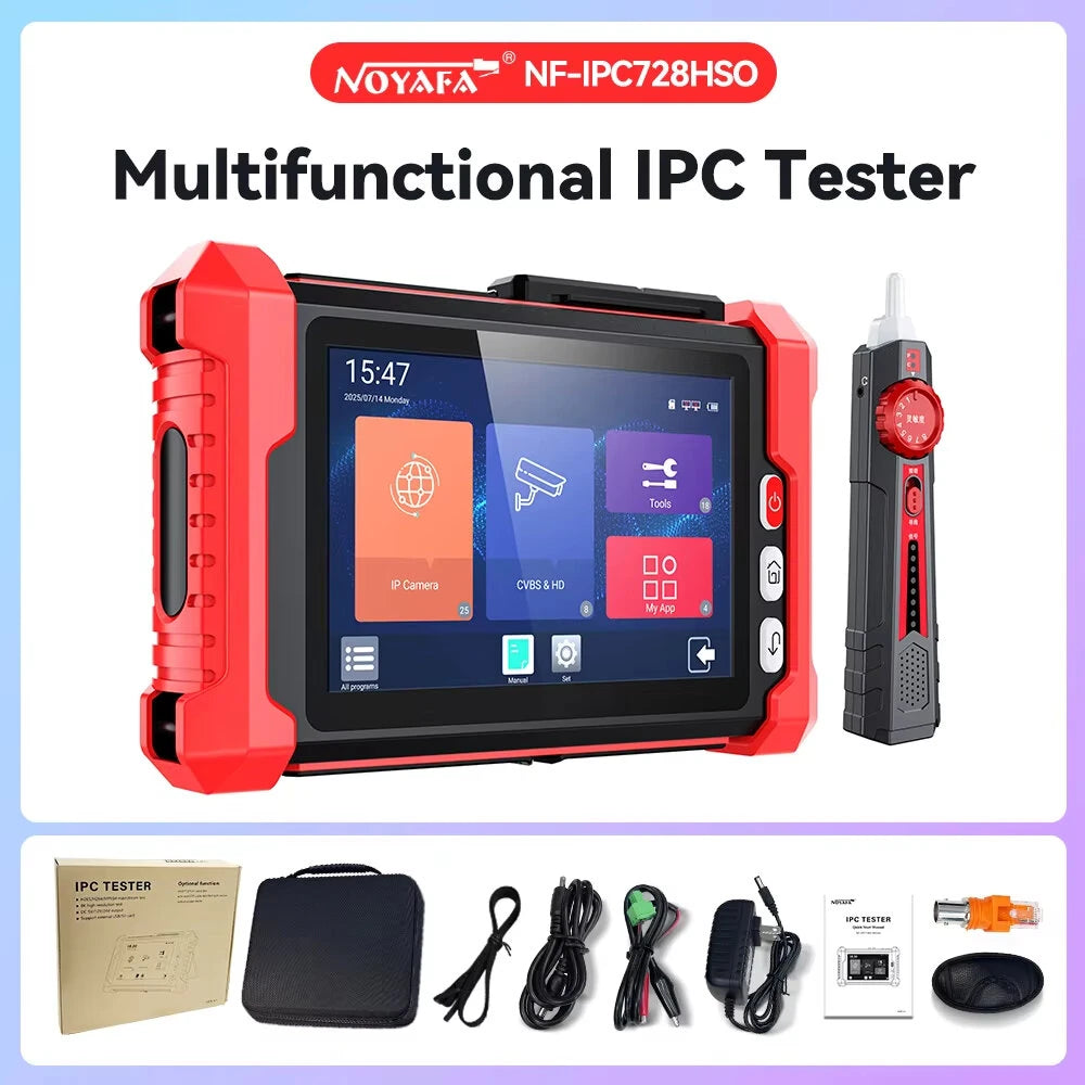 IPC Camera Tester 8 Inch Touch Screen 12V 24V HDMIVGA PoE TDR VFL CVBS AHD TVI CVI IP Camera Tester Optical Power Meter