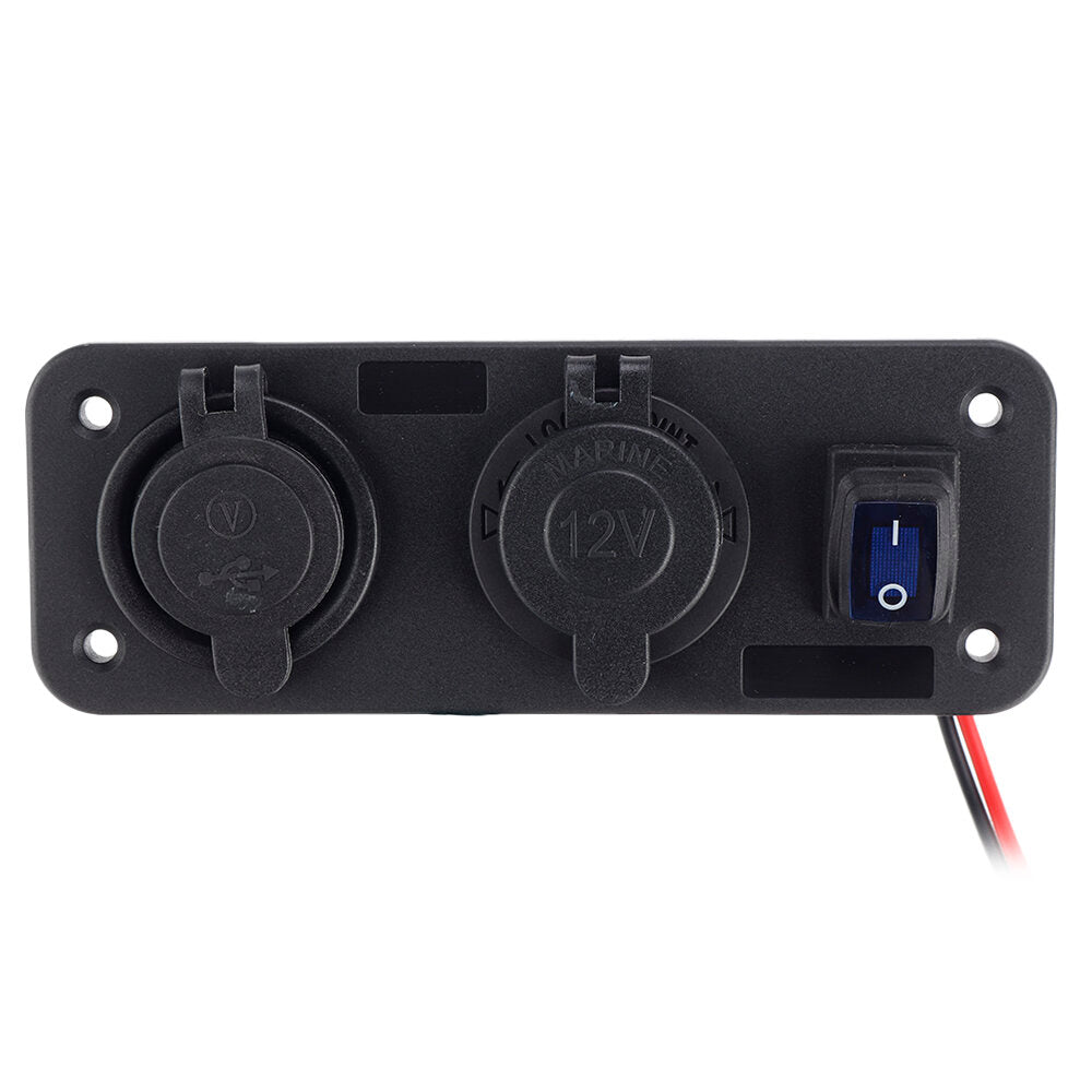 3 in 1 Dual USB Charger LED Voltmeter 12V 24V Power Socket On-Off Switch Panel Black Marine Dual USB Charger Boat Marine Motorcycle Car