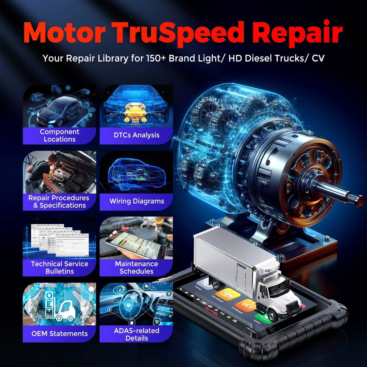 9.7 Inch Display Car Diagnostic Tool Android 10 3000 Active Tests for HD Equipment And Commercial Vehicles Smarter Than MS908cvCV II / M908CV