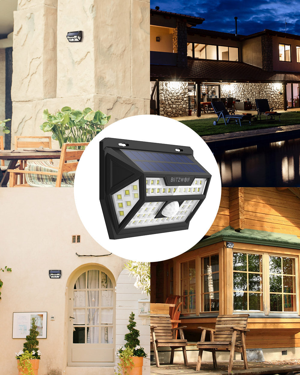 Solar Power 62 LED PIR Motion Sensor Wall Light Wide Angle Waterproof for Outdoor Garden Path Yard Security Lamp