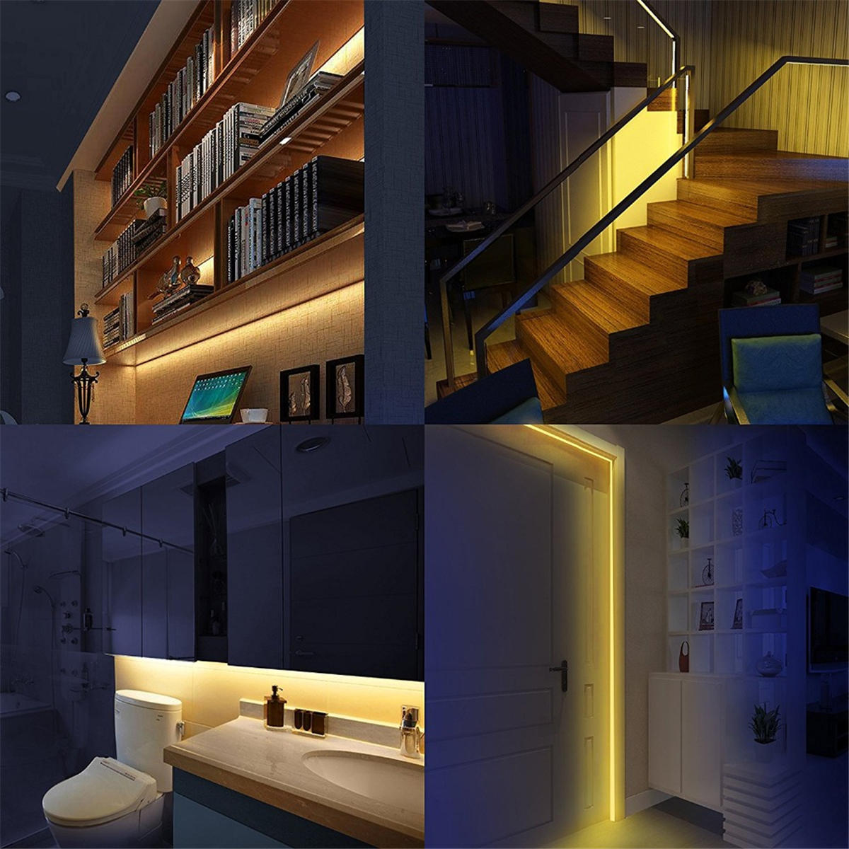 1.5M 3M Motion Activated Sensor Flexible LED Strip Light Bed Night Lamp with Switch EU Plug DC12V