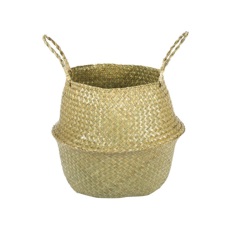Handmade Seagrass Storage Baskets Foldable Laundry Straw Patchwork Wicker Rattan Seagrass Belly Garden Flower Pot Planter Basket