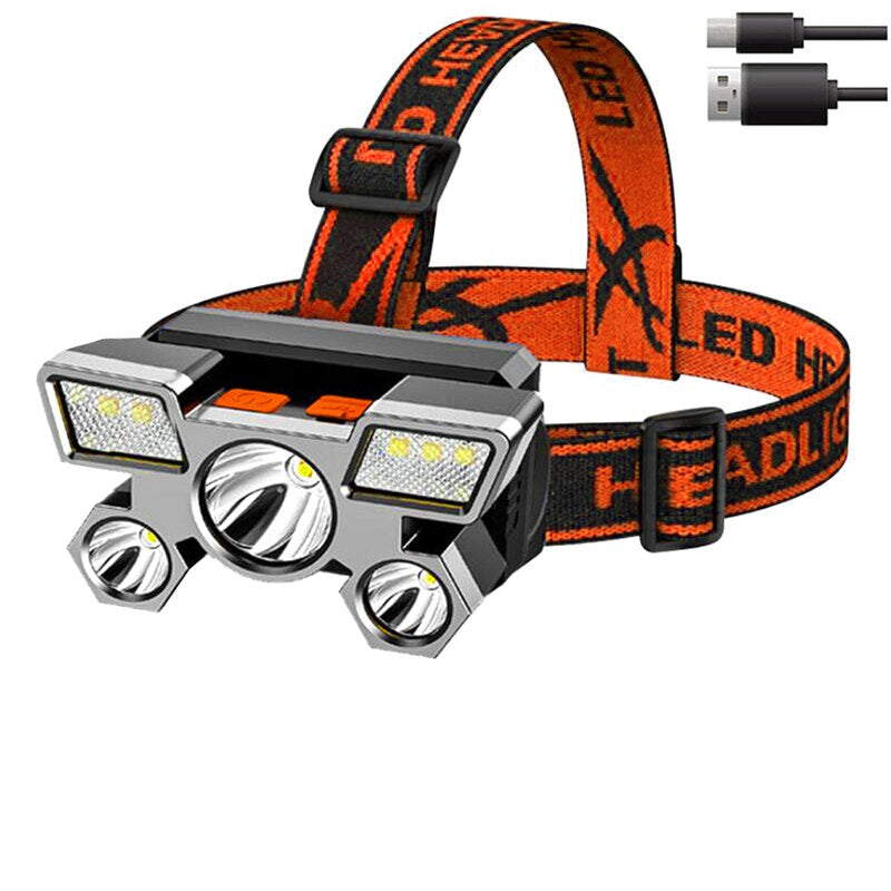 5LED with Built-in 18650 Battery USB Rechargeable Portable Flashlight Lantern Torch Headlamp Outdoor Camping Headlight fishing