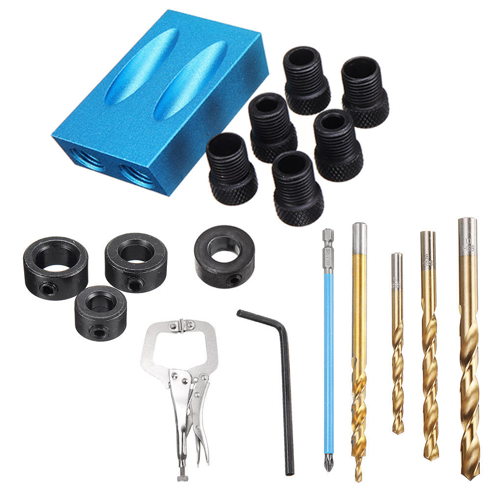 Pocket Hole Screw Jig Drill Guide with Bits & Clamp - Aluminum Alloy, Adjustable for Wood Joints, 4 Set Options