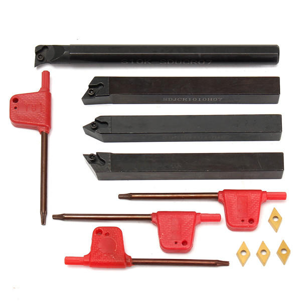 4pcs 10mm Shank Lathe Boring Bar Turning Tool Holder With 4pcs DCMT070204 Inserts
