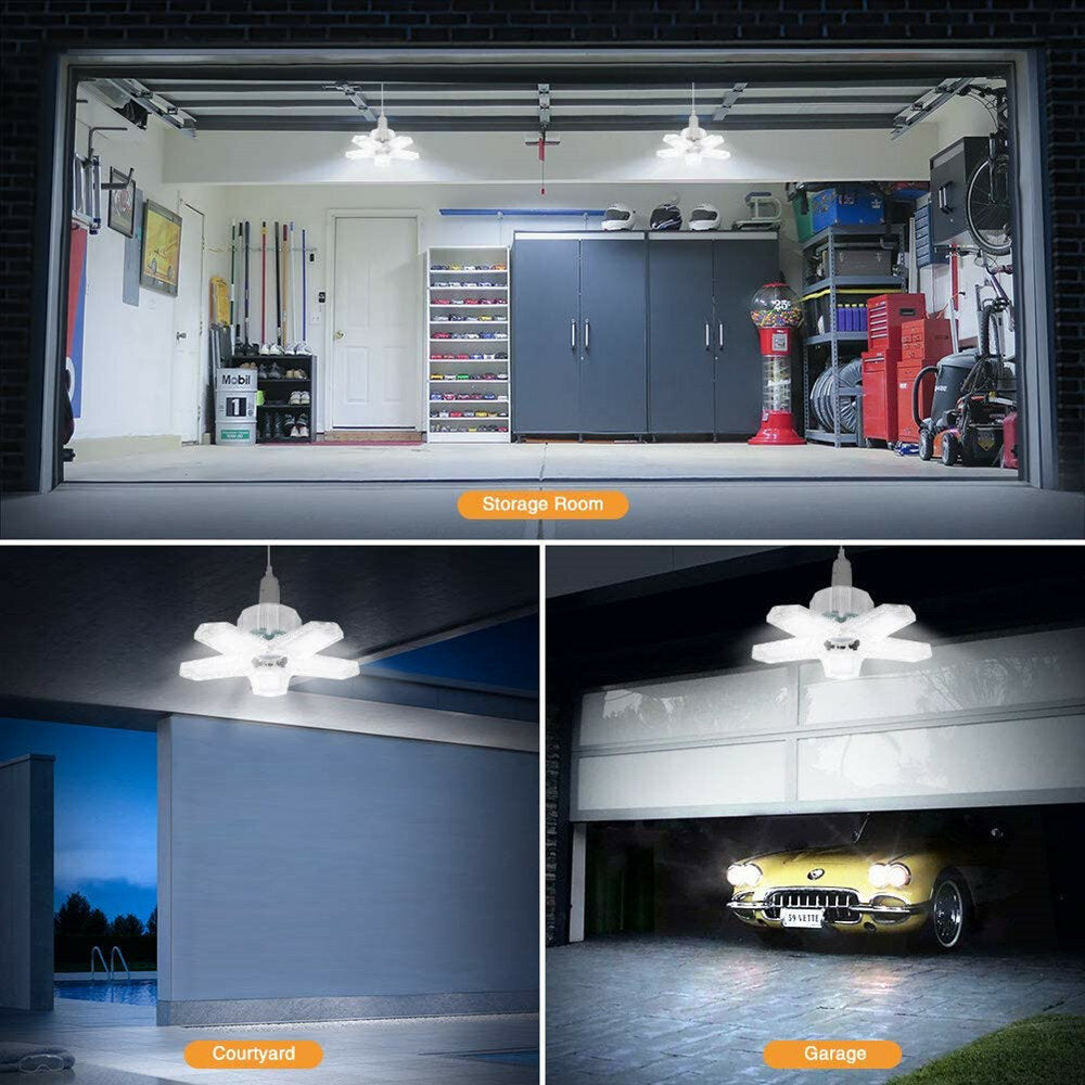 LED Garage Light E26/E27 Deformable Ceiling Light  Warehouse Lighting Bulb with 5 Adjustable Panels