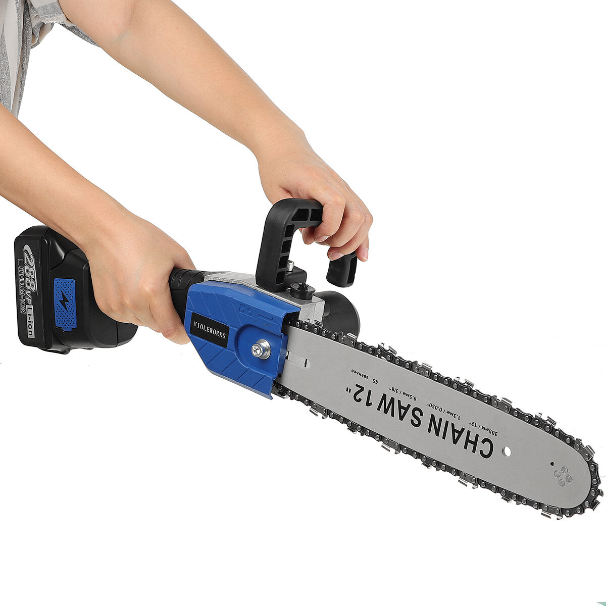 12" Cordless Electric Chain Saw One-Hand Saw Woodworking Tool W/ 1/2pcs Battery