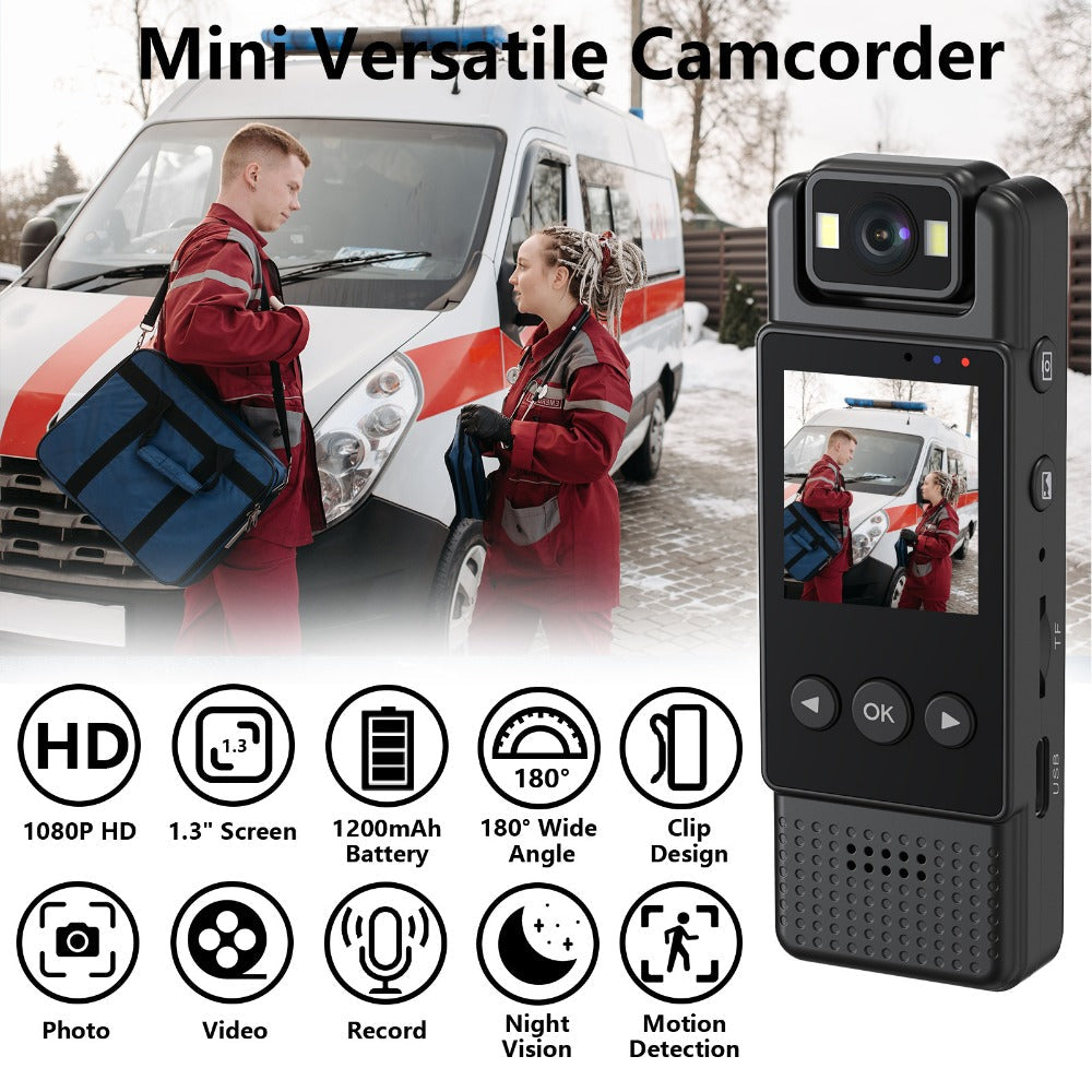 1080P Outdoor Action Camera with 1.3" LCD, Night Vision, WiFi, 128GB Card, Mini Wearable Video Recorder