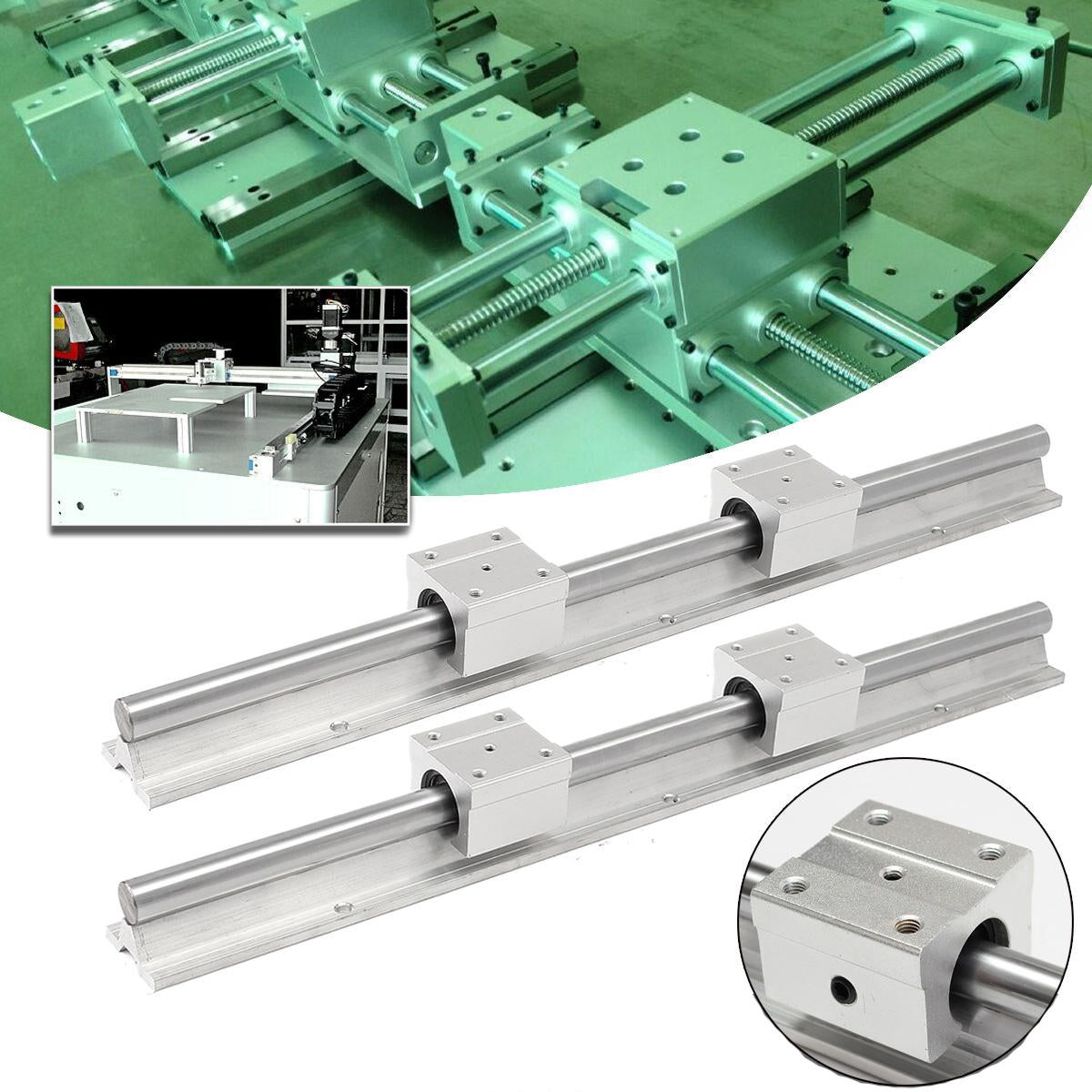 2pcs 400mm Linear Rail Fully Supported Shaft Rod With 4pcs SBR12UU Blocks Lathe Tool