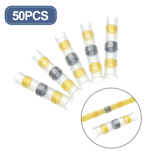 50PCS Solder Seal Wire Connectors Waterproof Heat Shrink Butt Connectors Electrical Wire Terminals Insulated Butt Splices