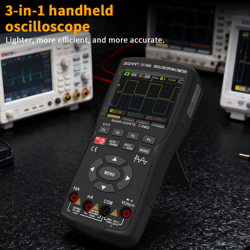 Handheld Oscilloscope Multimeter 3-In-1 Dual Channel 50MHz 280MSa/s 66000 Counts Signal Generator IPS Display