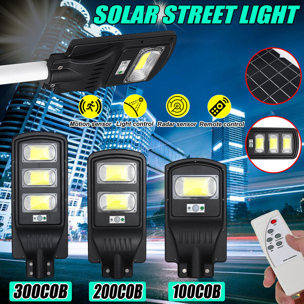 200/400/600W Solar Motion Sensor Outdoor  Wall Street Light Garden Lamp + Remote
