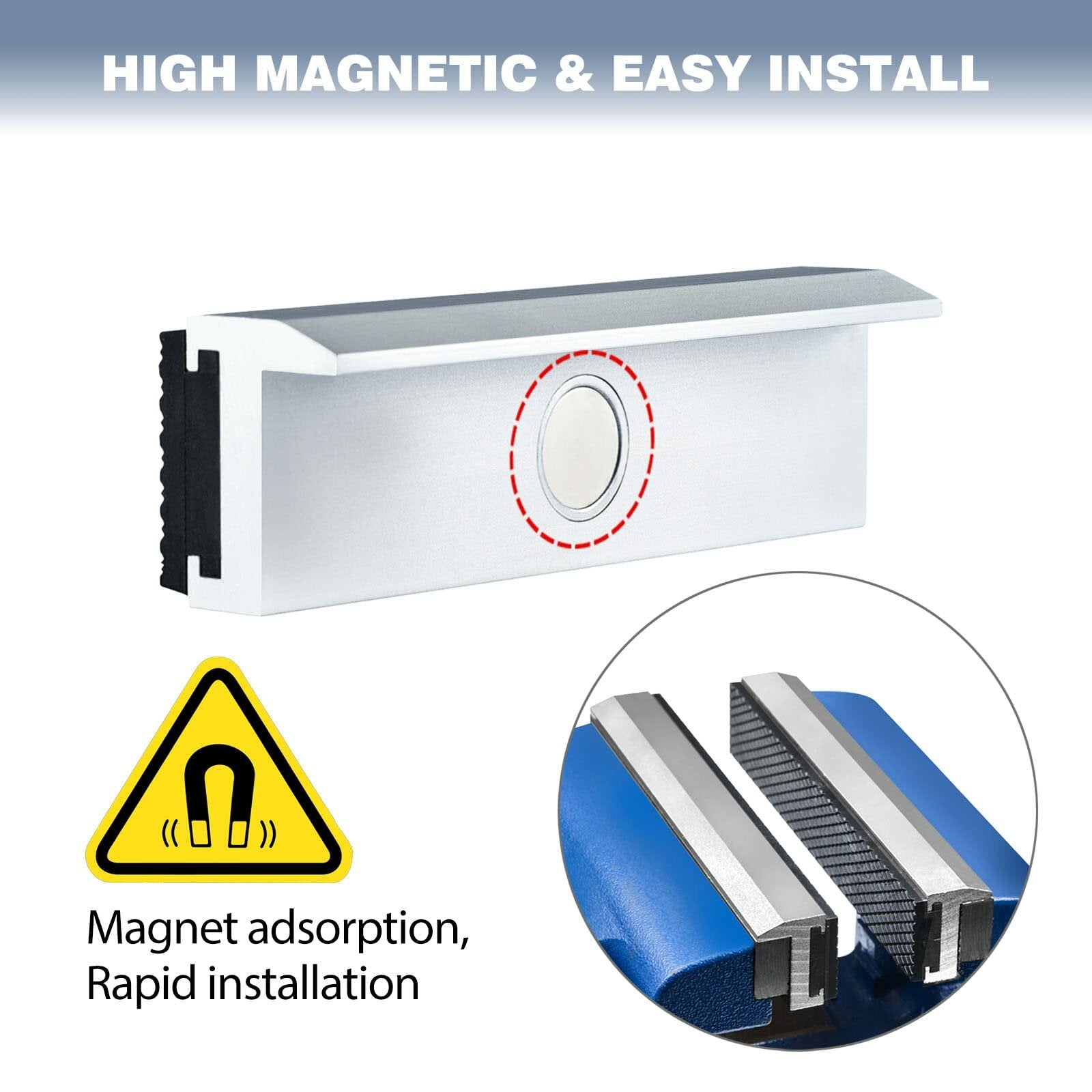 Magnetic Vise Jaws with Neodymium Magnets, Durable Aluminum, 4"-8" for Bench Vices, Mill Clamps, and Drill Presses