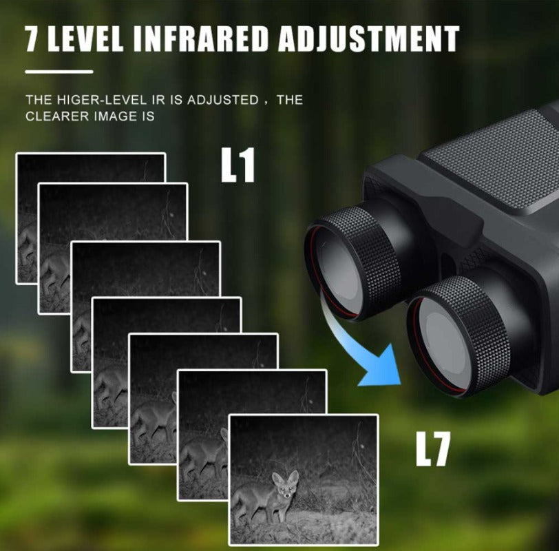 5X Zoom Infrared Night Vision Binoculars, 1080P HD, Dual Use, 7-Level IR Light, IP54 Waterproof, 300M Range for Outdoor Hunting