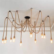 E27 Three Heads Industrial Pendant Lamp Holder Retro Vintage Edison Hemp Rope Ceiling Light AC110-220V