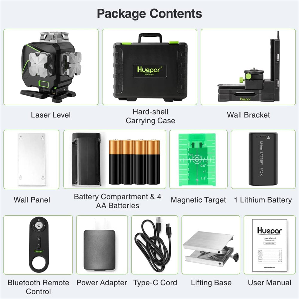 4D 16 Line Laser Level Self-Leveling LCD Screen Bluetooth Connectivity Rechargeable Battery IP54 Waterproof Type-C Charging