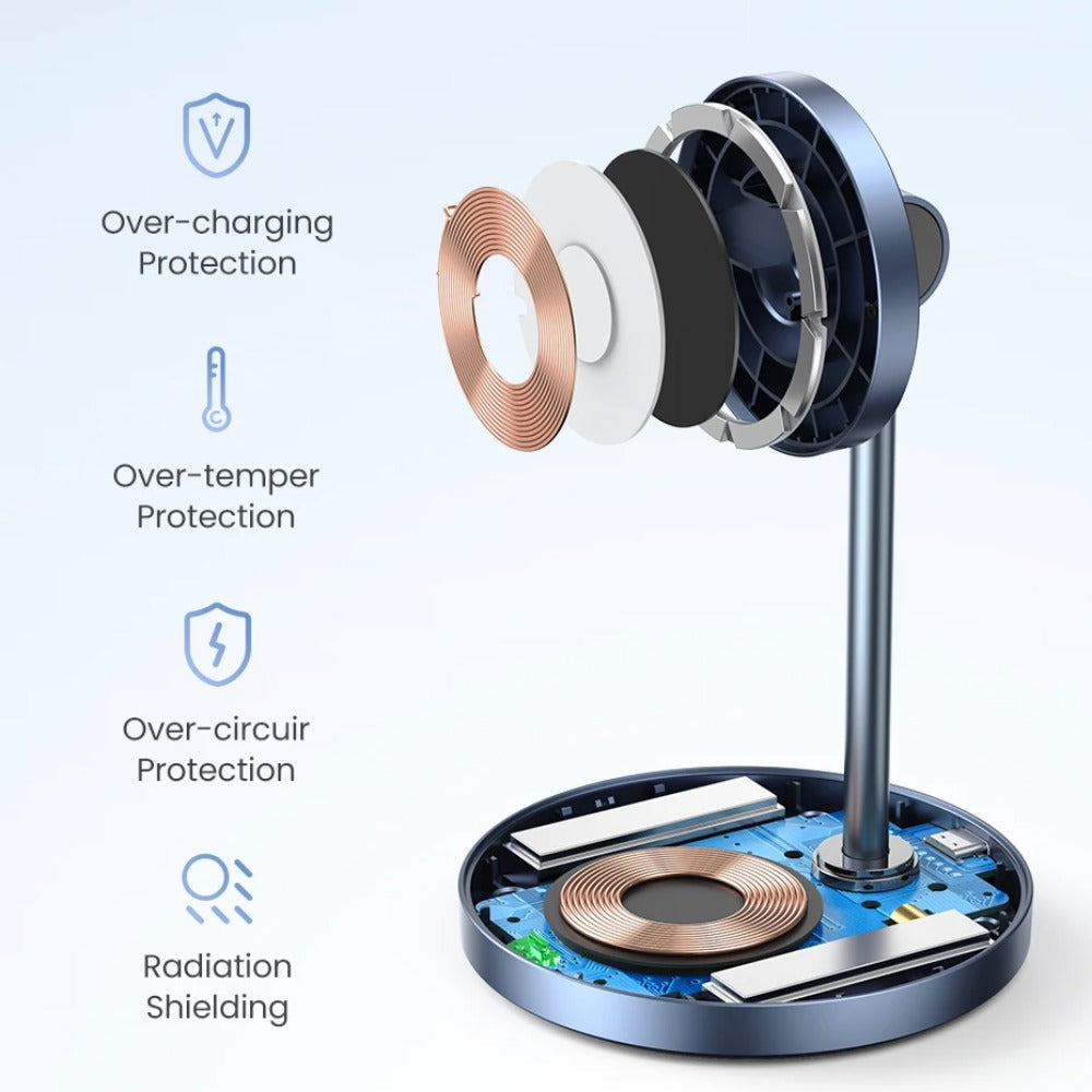 2-in-1 Magnetic Wireless Charger with USB-C Cable for iPhone 15/14/13/12 & Bluetooth Earphones, 20W Max Output