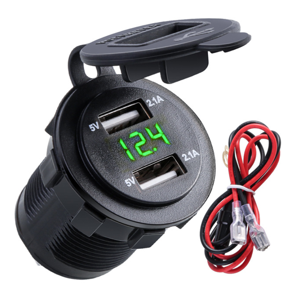 12V-24V 3.1A Dual USB Charger Socket Adapter Voltage Voltmeter for Motorcycle Car Boat Marine