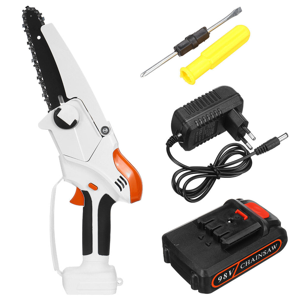 98VF 6Inch Cordless Electric Chain Saw Rechargeable Wood Cutter Woodworking Tool