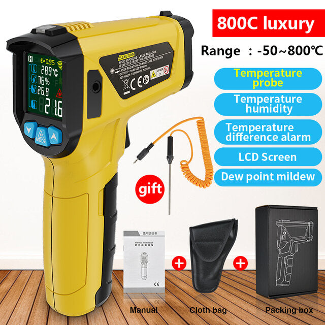 -50~800 LCD Color Display Non-Contact Infrared Thermometer High Temperature Infrared Laser Electronic Thermometer IR Thermometer Pyrometer