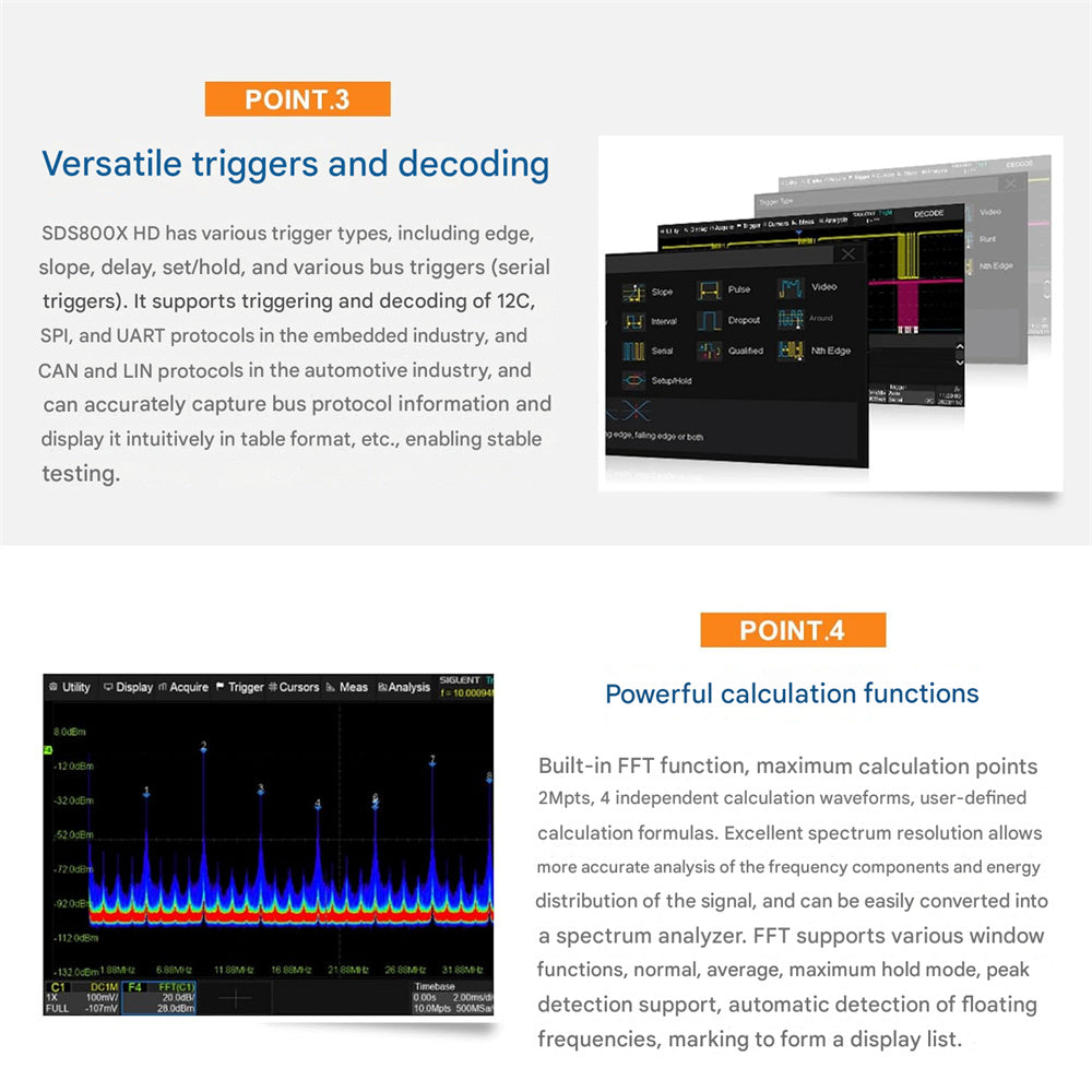 Oscilloscope 100MHz 70MHz Bandwidth 2GSa/s 12-bit High Resolution Enhanced Signal Analysis Versatile Triggers