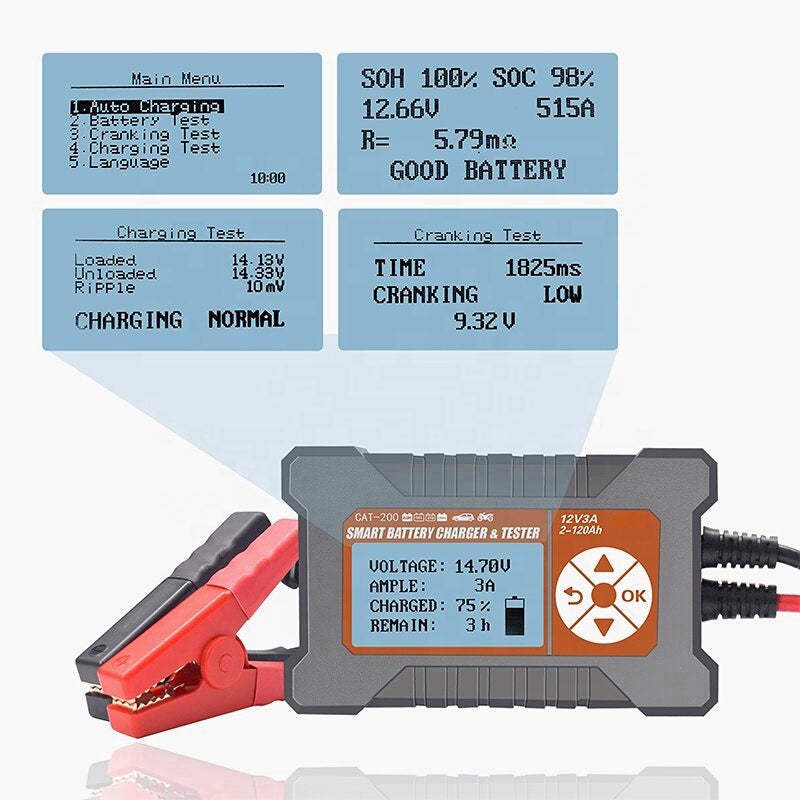 2 in 1 Car Battery Charger Tester Smart Full Automatic LCD Display 12V 3A Multi-Function Diagnostic Tool Test US AU Plug Motorcycle