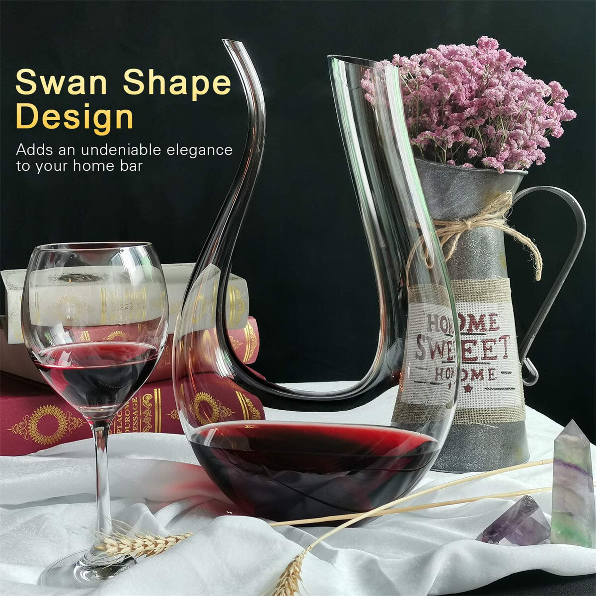 1200ml Luxurious Crystal Glass U-shaped Horn Wine Decanter Wine Pourer Red Wine Carafe Aerator