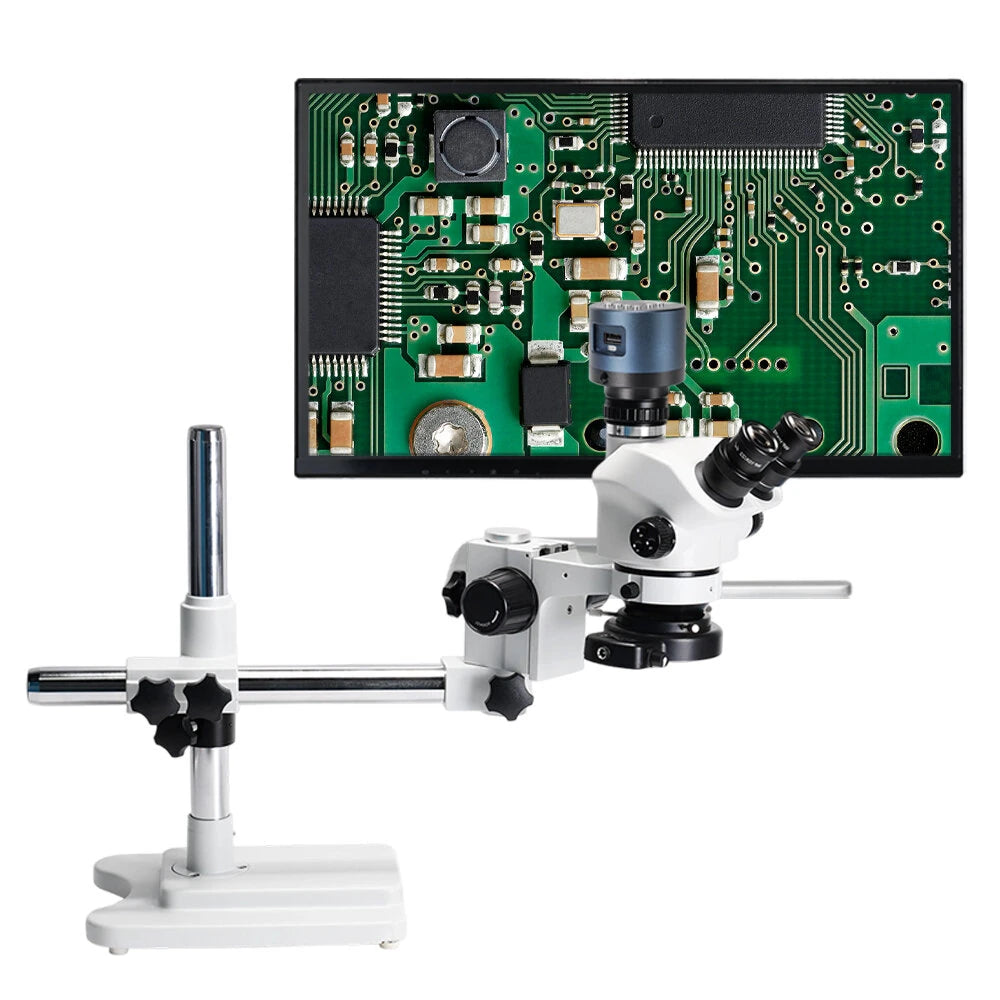 3.5X-200X Magnification Simul-Focal Trinocular Stereo Microscope 4K HDM Camera 144 LED Ring Light Metal Boom Stand Precision Imaging
