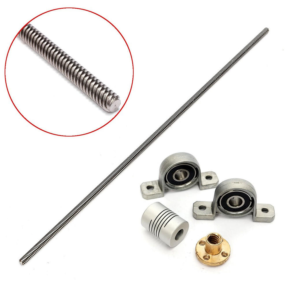 T8 500mm Lead Screw Set with Shaft Coupling and Mounted Ball Bearing