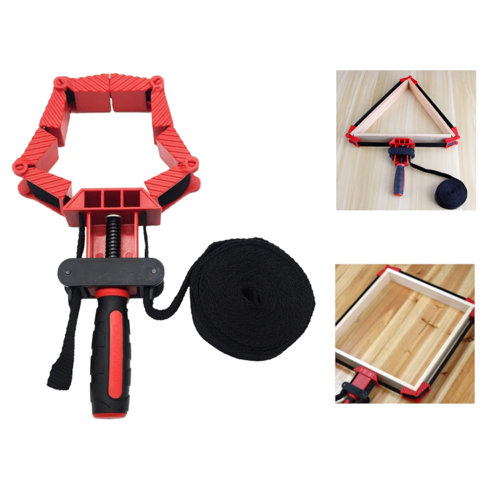 Red Strap Clamp for Woodworking - Multifunctional, Durable ABS, Includes 4 Foldable Clamping Blocks, Ideal for DIY Projects